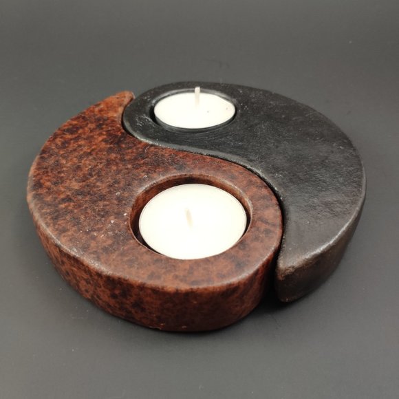 Yin Yang Soapstone Tealight Holders Vintage - Picture 1 of 6